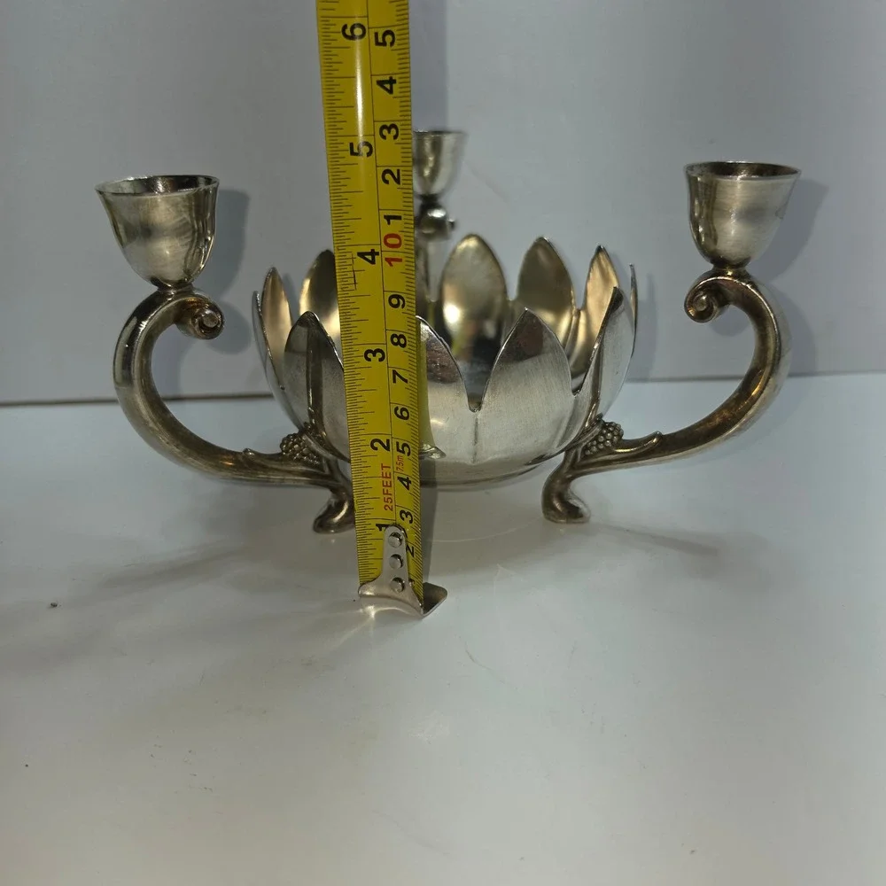 Vintage Silver Plated Lotus Flower Candelabra Centerpiece Bowl Made in Indonesia